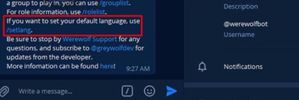 cara ganti bahasa werewolf telegram