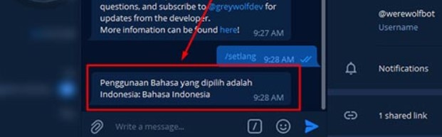 cara ganti bahasa werewolf telegram
